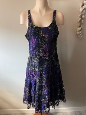 90s Y2K Vintage Clientele Whimsigoth Floral Lace Fit & Flare Ruffled Dress